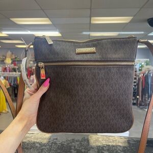Michael Kors Brown Signature MK Crossbody with Gold Hardware